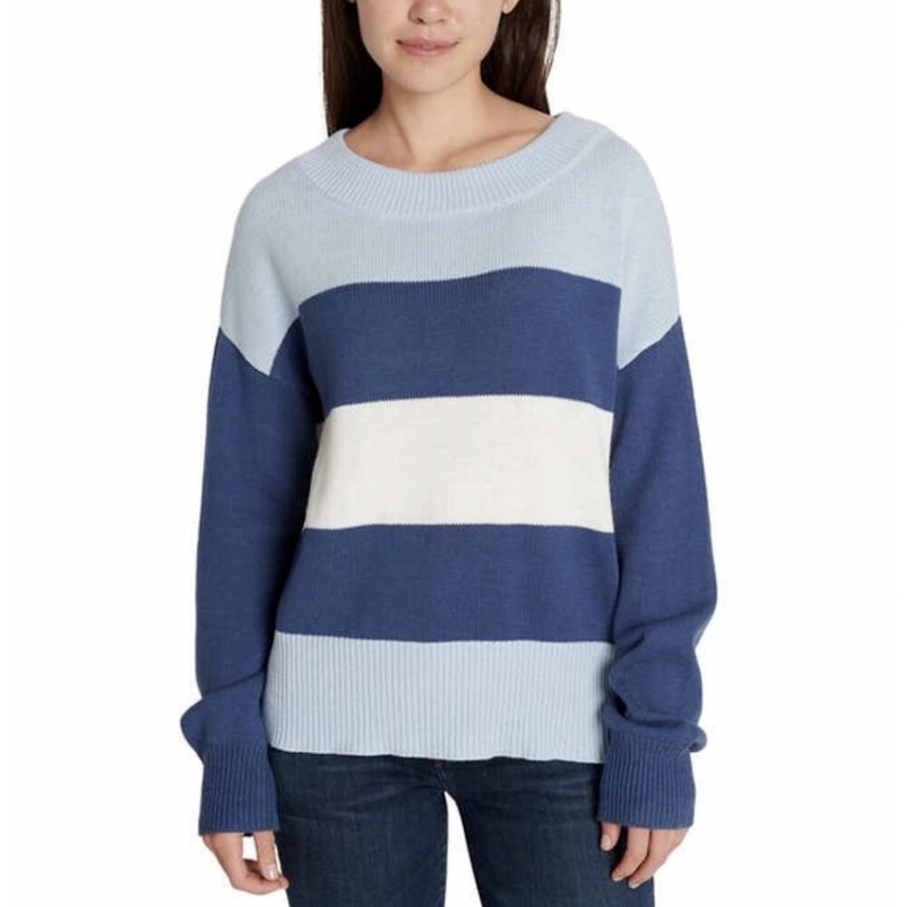 Lucky Brand colorblock blue white stripe pullover sweater relaxed fit | S